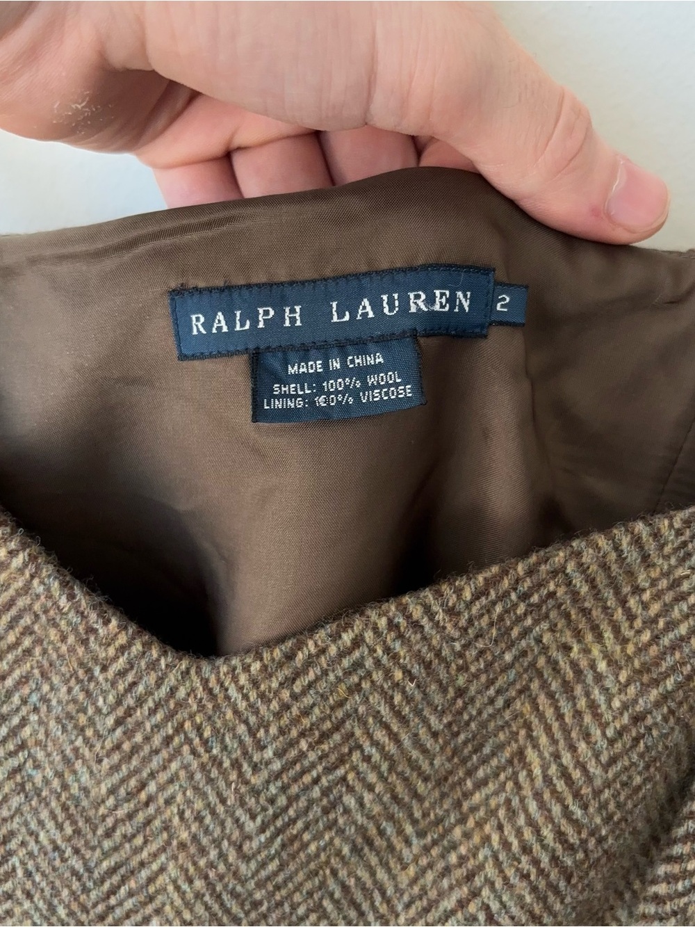 Vintage Ralph Lauren 100% Wool Herringbone Tweed Slip Dress Size 2 Blue Label - Picture 2 of 14